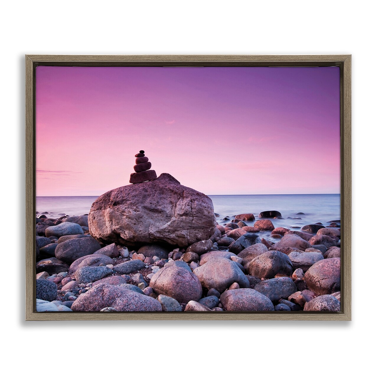 Stupell Industries Stacked Rocks on Shore Framed Floater Canvas Wall Art Design by Incado